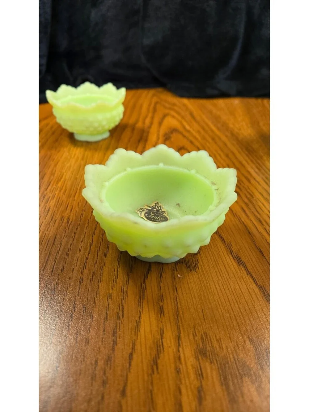 pair of Fairy Lamps Fenton lime sherbet uranium Glass